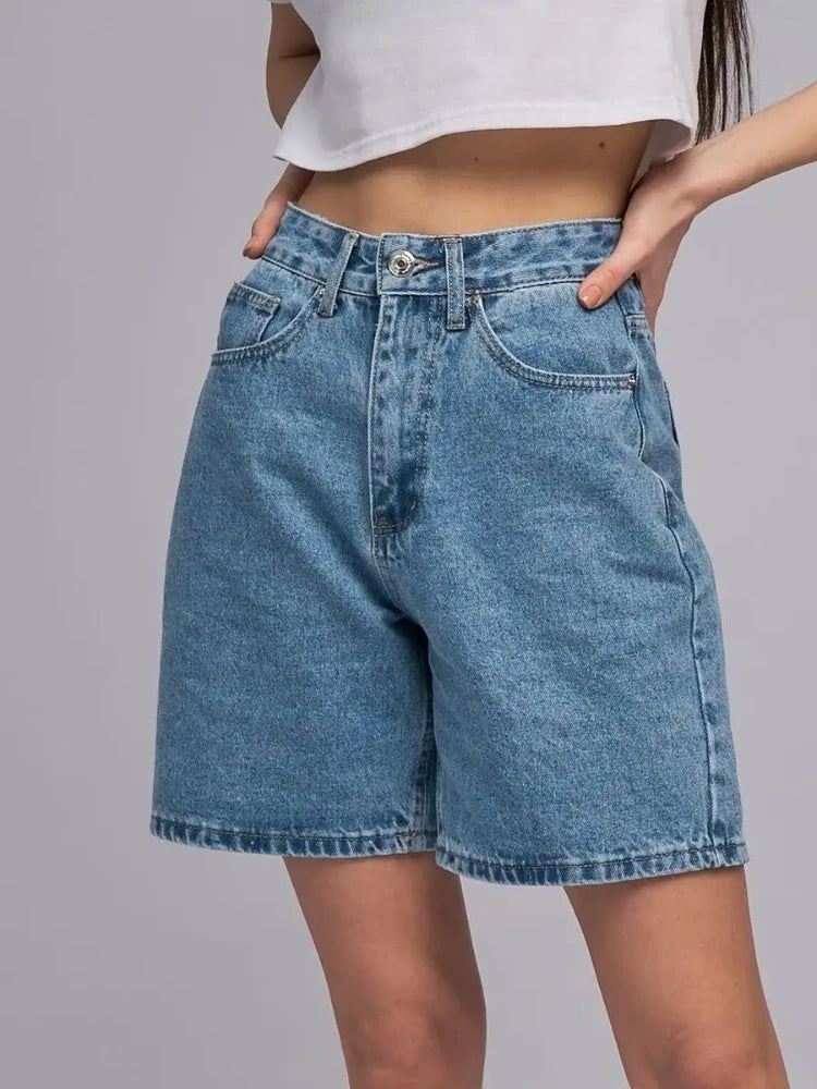 Women Denim Shorts  Wide Leg Black High Waist Short Jeans Straight Leg Vintage Blue Denim Shorts For Women Summer Jean Shorts